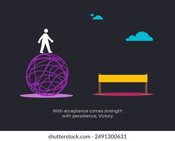 A person is walking on the tangled thread. Isolated Vector Illustration