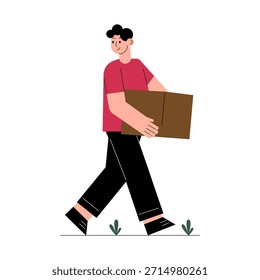 Person Walking With Recycle Box. Clean Energy Conservation Zero Waste Community Awareness
