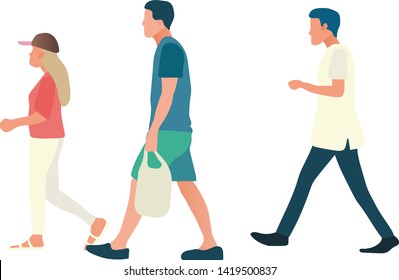 Person walking relax with isolated white background.Flat design people walk.Male and female cartoon walking