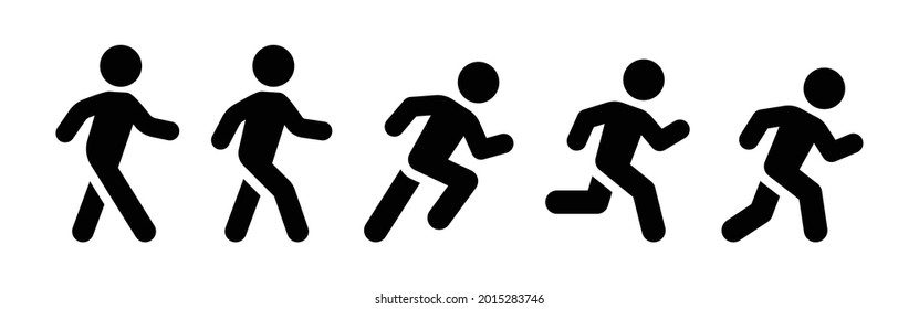 Person walking and running icon set. Posture stickman vector collection.