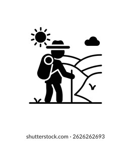 Person with Walking Stick and Sunhat Looking at Valley Icon