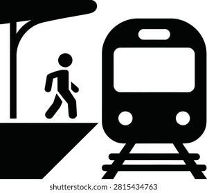 Person walking to subway train at station platform