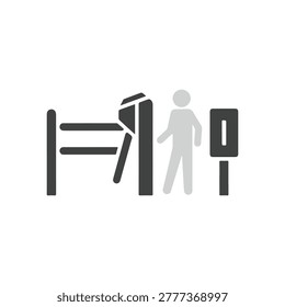 Person walking through airport security gate with luggage, symbolizing travel and safety checks.