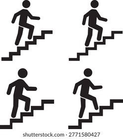 Person walking upstairs, symbol of progress and movement, ascension, going up.