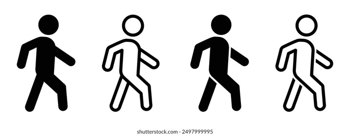 Person walking vector icons.  People walking flat and filled vector signs