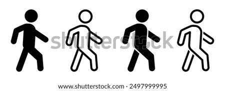 Person walking vector icons.  People walking flat and filled vector signs