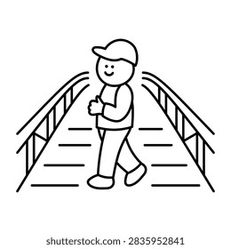 A person walks along an elevated pathway with rails and urban details, illustrating a raised city park. Simple hand-drawn lines add a playful city feel. 