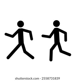 a person walks at a fast pace, runs, hurries, a pictogram of a human figure, people walking, isolated on a white background