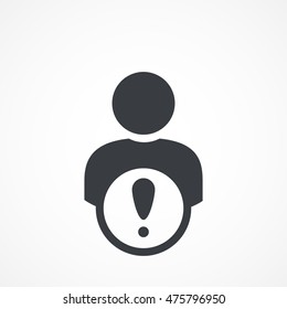 Person With Warning Sign Icon. Patient Problem Vector. Error Icon. Black Patient. Sick Employee. Error Icon, Human, Attention, Client, Account, Alarm, Caution, Customer, Person