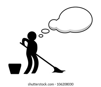 Person wash floor with speech bubble