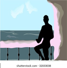 person watches the the horizon at the sea