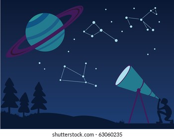 person watching night sky through telescope