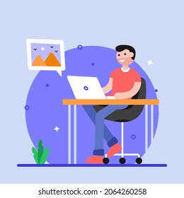 Person Watching Online Content, Flat Illustration 