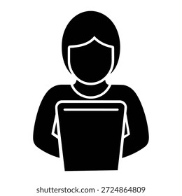 Persona que observa el icono del Vector de la tableta aislado en el fondo blanco