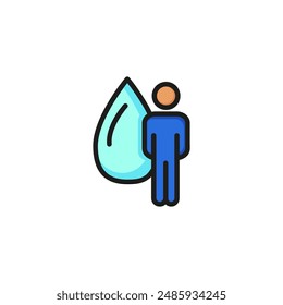 Person and water drop line icon. Human body, drink, lifestyle. Resource concept. Vector illustration can be used for topics like water balance, health, organism