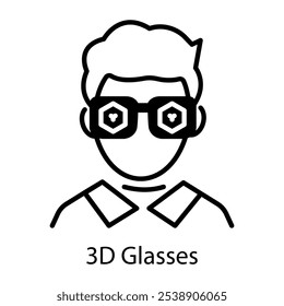 Person wearing 3d glasses outline icon 