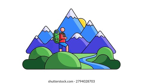 Person wearing backpack on green hill