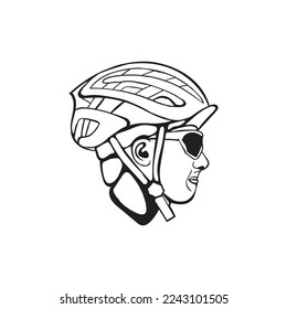 person wearing bicycle helmet line art style illustration design, logo template vector symbol icon