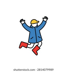 Person wearing blue jacket and boots jumping
