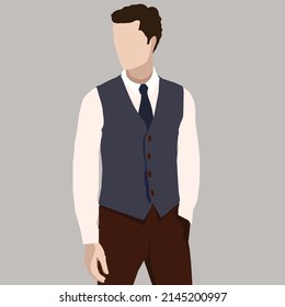 Person wearing buttoned vest and tie.