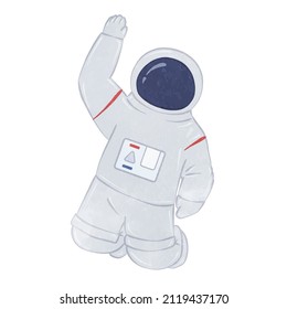 A person wearing a cute floating space suit