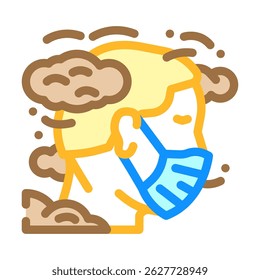 person wearing face mask dirty air pollution color icon vector. person wearing face mask dirty air pollution sign. isolated symbol illustration