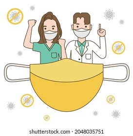 Person wearing a face mask, face shield. Virus prevention concept. Illustration protection against virus.