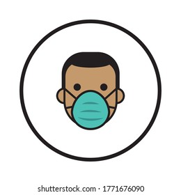 Person wearing face mask vector icon. Coronavirus pandemic protection.