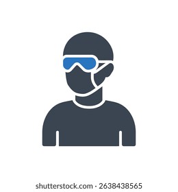 A person wearing goggles and face mask icon.