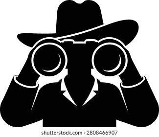 Person wearing hat looking through binoculars silhouette vector