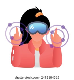 Person wearing a headset denoting vr interaction flat icon 