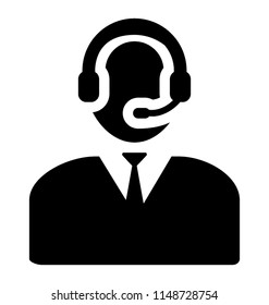
A person wearing headset and talking having a business attire describing the concept of customer support representative 
