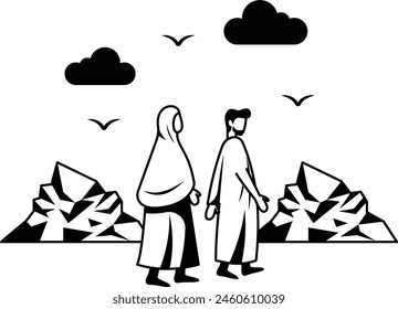 Person Wearing Ihram for Umrah vector icon design, Eid al-Azha or Eid ul Kabir Symbol, Hajj Sign, Muslims religious Festival Stock illustration, Pilgrimage moving to Mina concept