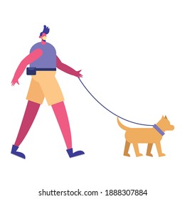 person wearing medical mask walking with dog activity vector illustration design