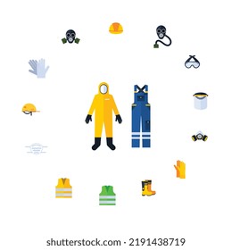 A person wearing Personal Protective Equipment (PPE) and Respiratory Protective Equipment (RPE) with construction jacket. Asbestos face mask, PPE, hand gloves, yellow jacket is seen.