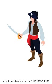 Person wearing pirate costume at party 3d isometric vector illustration