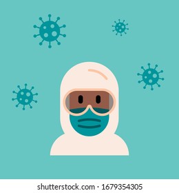 person wearing protection suit. anti coronavirus vector flat cute illustration