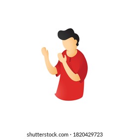 The person wearing red clothes is raising his hands and praying to his god.