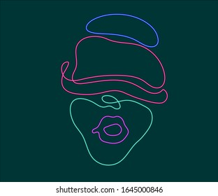 Person wearing virtual reality glasses. Abstract vr world with glowing lines. Vector illustration.