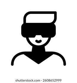 Person wearing virtual reality headset device icon symbol