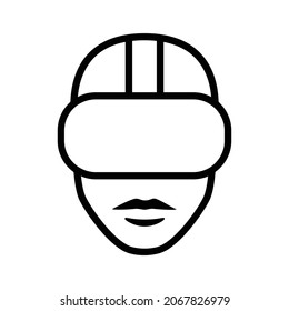 Person wearing virtual reality VR headset line art vector icon for apps and websites