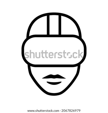 Person wearing virtual reality VR headset line art vector icon for apps and websites