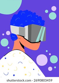 A person wearing VR goggles. Vector illustration.