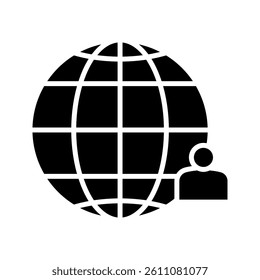 Person and web globe icon. Vector graphic element. International, global, personal website, social network and connectivity