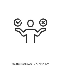 Wägeoptionen für Personen, lineares Symbol. Entscheidungsfindung und Auswahlkonzept. Linie mit editierbarem Strich.