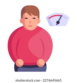 Persona con escala de peso icono plano de obesidad 