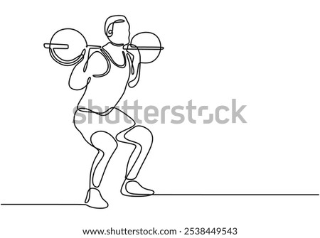 Person weightlifting in continuous one line drawing. Health and sport concept showing a weightlifter in action.