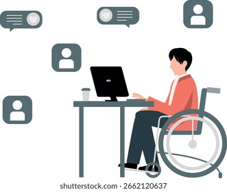 A person in a wheelchair is intently using a computer, symbolizing the importance of accessibility in technology. The scene highlights inclusion.