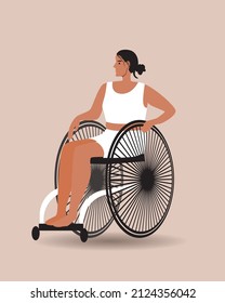 person in wheelchair in underwear. Flat vector stock illustration isolated. Modern inclusive person. Beauty concept for design