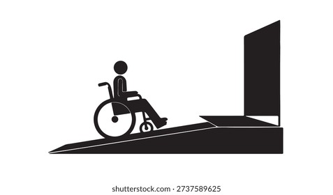 A person in a wheelchair using a ramp to access a building, symbolizing accessibility and inclusivity.
